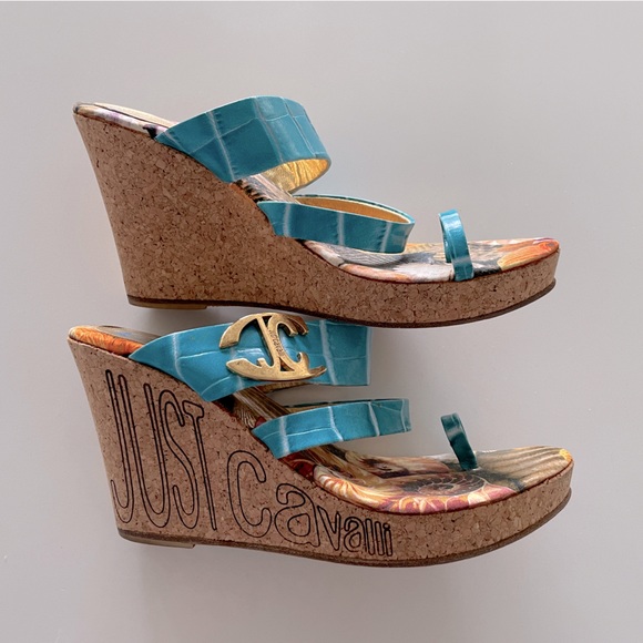 Just Cavalli 🐚 Wedges Sandals Summer Print 🐚 - Picture 1 of 10